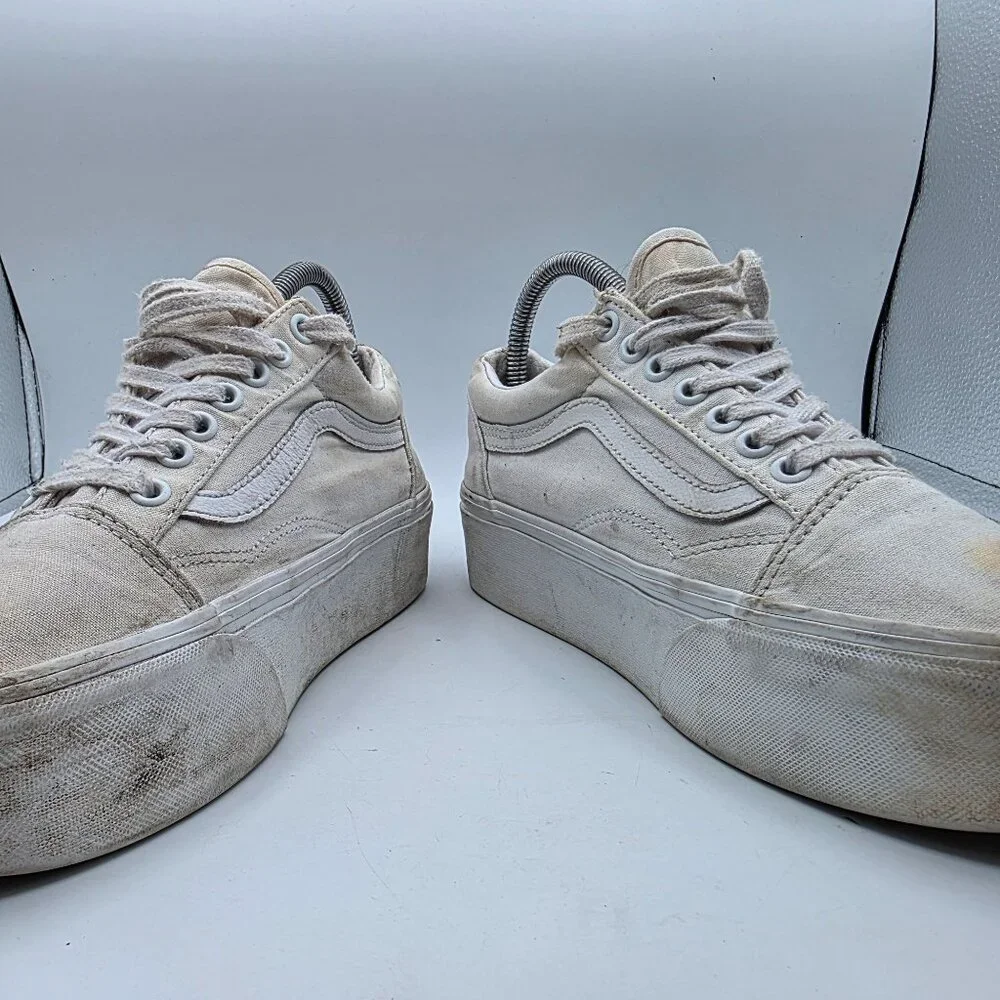 Vans Old Skool Platform Womens Size 8.5 Triple White Athletic Shoes Walking